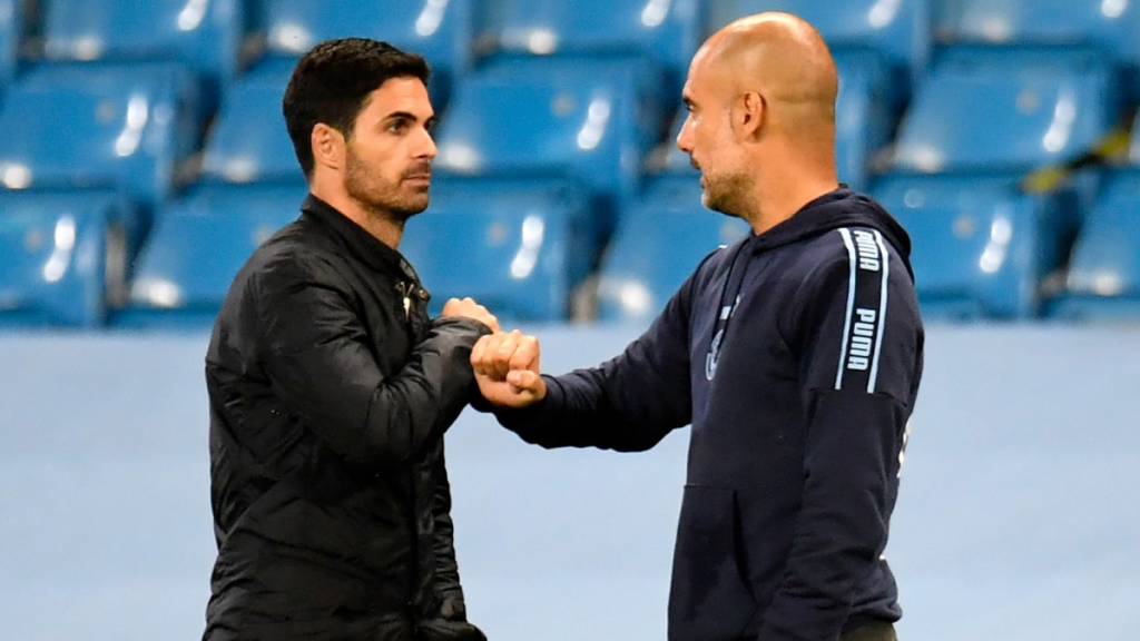 Pep Guardiola và Mikel Arteta. Ảnh: sports442