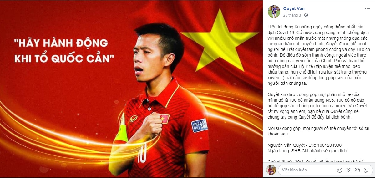 Van Quyet called for the support of friends and fans on his personal page.