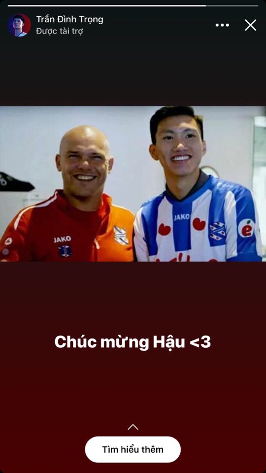 Dinh Trong congratulated Van Hau on his personal page
