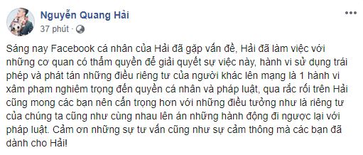 Quang Hai announces hacked page