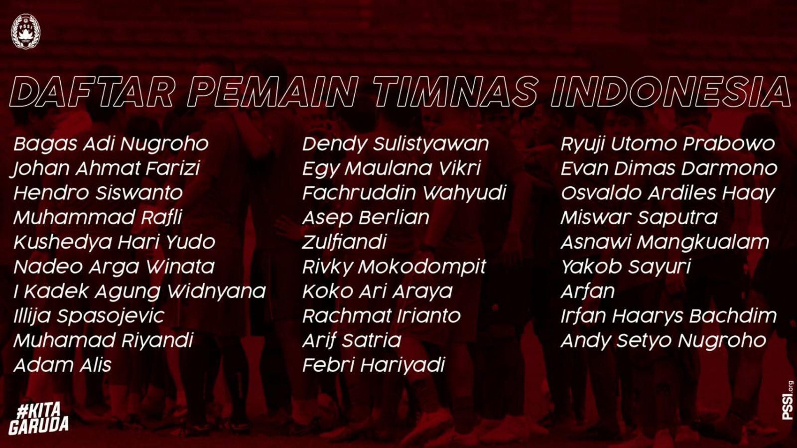 EmptyList of 29 players summoned to the Indonesian national team