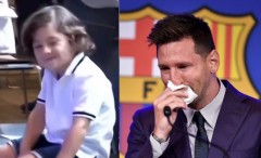 VIDEO: Con trai Messi hồn nhiên tươi cười khi bố khóc trong phòng họp báo
